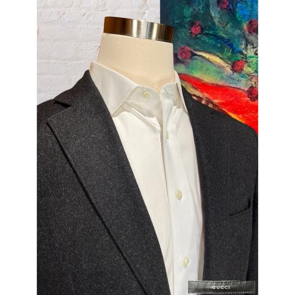 Gucci 40R Gray Flannel Unstructured Unlined Flannel Blazer Jacket 3/2 Roll - Picture 5 of 13